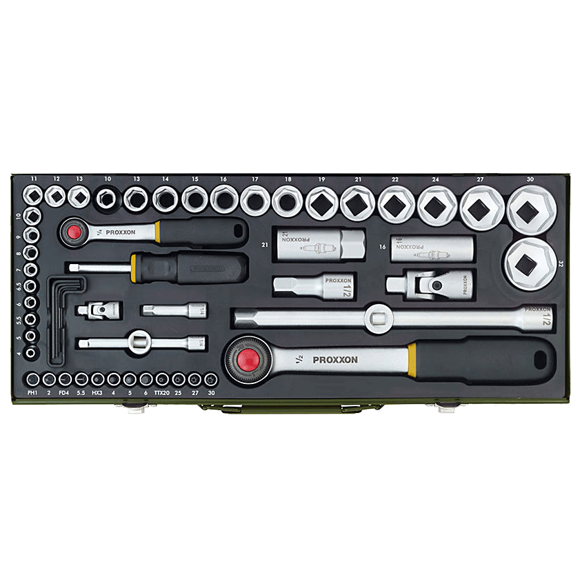 Proxxon industrial grt. nasadnih ključeva 1/4''+ 1/2'' 4-32 mm/ 55 kom
