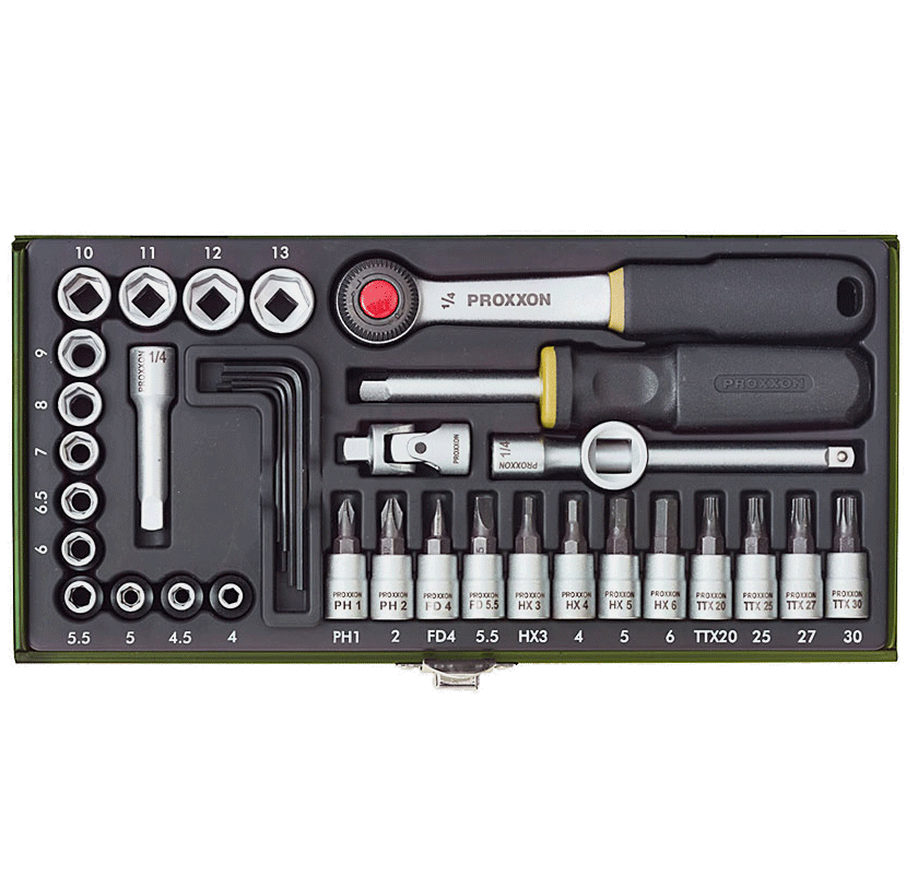 Proxxon grt. nasadnih ključeva 1/4'' 4-13 mm/ 36 kom