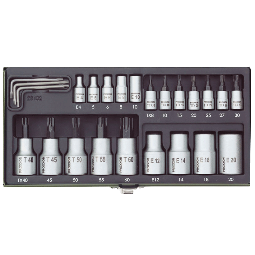 Proxxon Industrial grt. nasadnih ključeva 1/4''+1/2'' TX8-TX60/ 24 kom