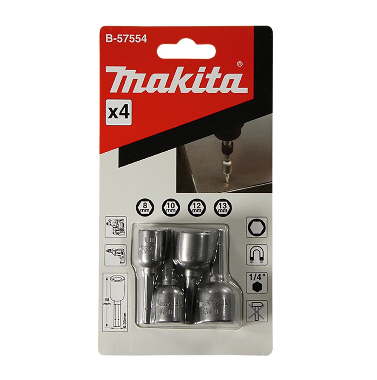 Makita nasadni ključevi 1/4'' set-8,10,12,13mm B-57554