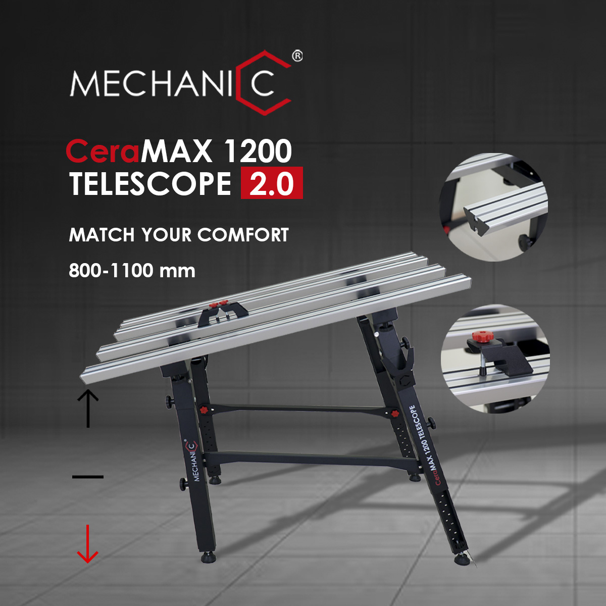 CERAMAX 1200 teleskopski stol za obradu keramike, dim. 130x78cm