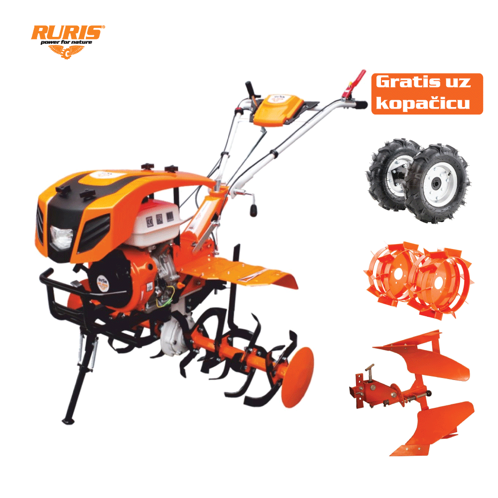 RURIS kopačica 913ACC-13KS (gumeni kotači, noževi-freza, metalni kotači, plug okretni)