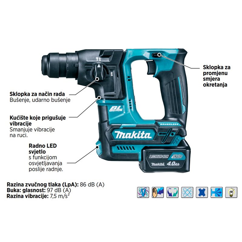 Makita aku bušači čekić HR166DSMJ 12V 4,0Ah - Slika 3