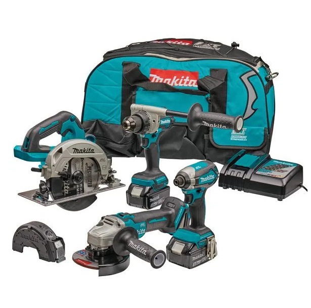 Makita aku set DLX4156 TX1 2x 5,0Ah aku buš., brusilica, kruž, zavrtač