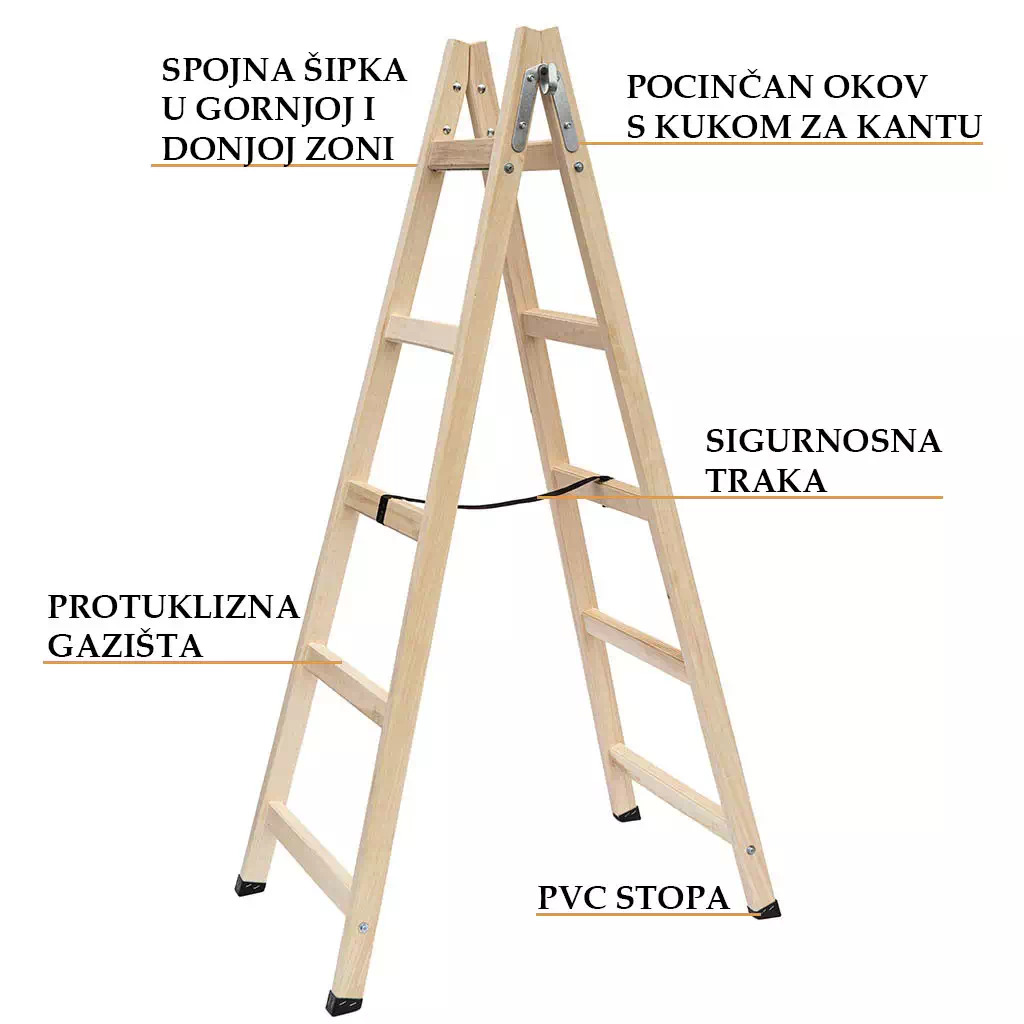 Ljestve drvene STAN. 5 gazišta A5 153cm