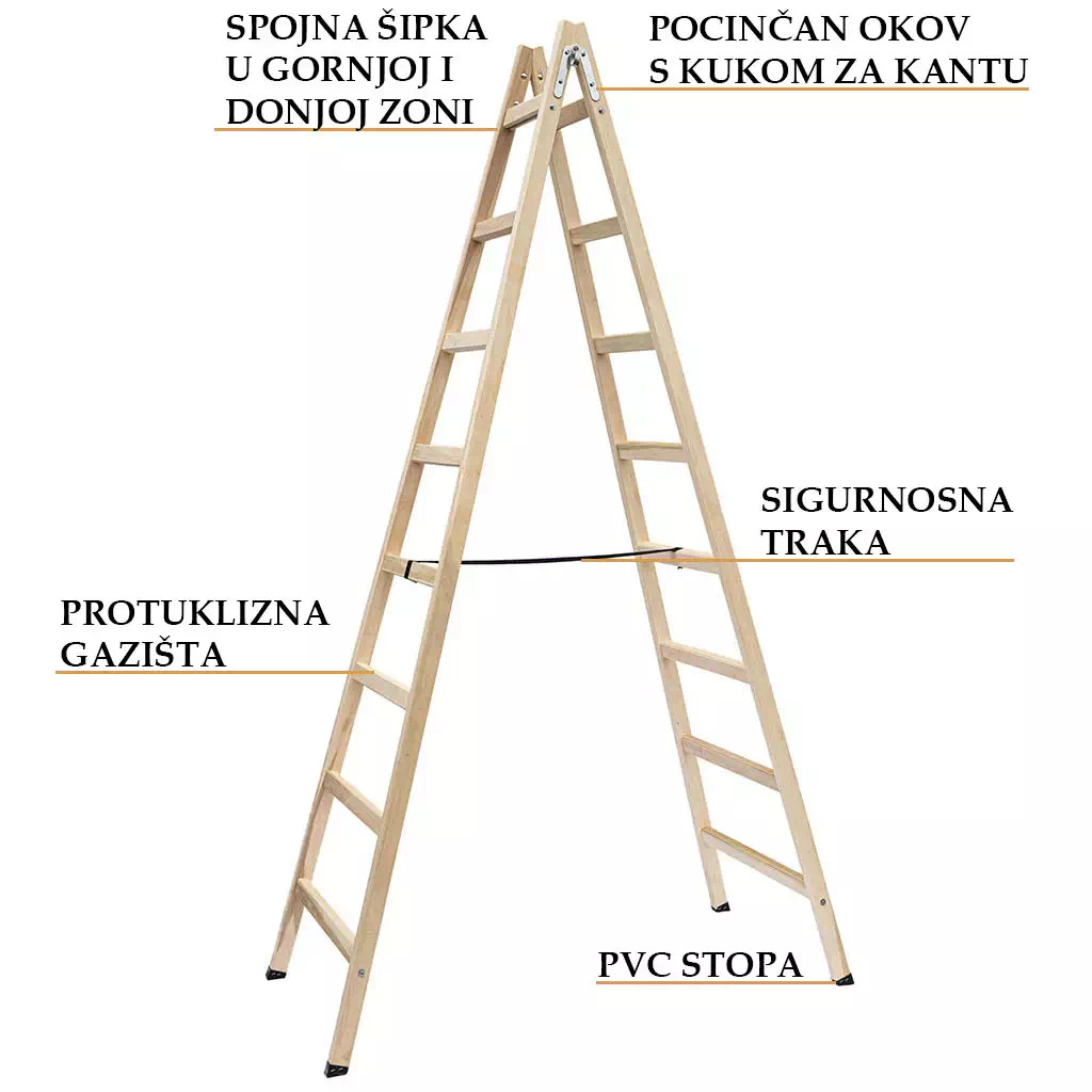 Ljestve drvene STAN. 8 gazišta A8 240cm